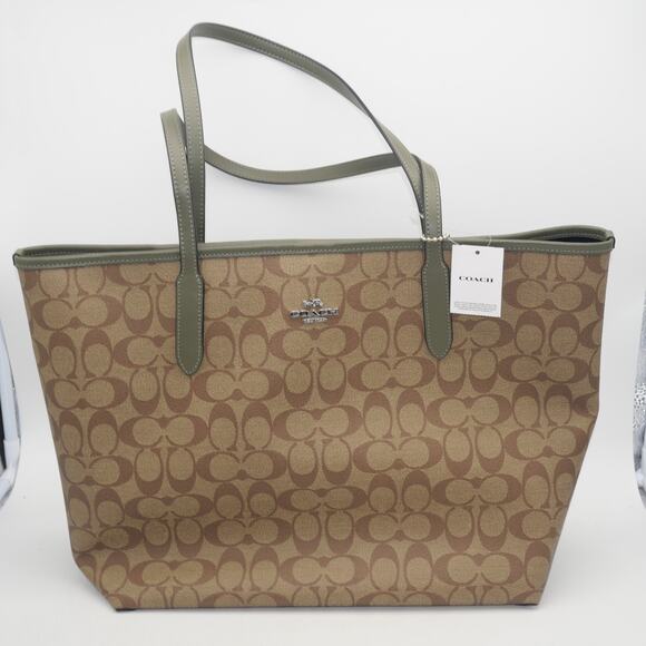 NEW Coach 5696 City Tote In Signature Canvas Leather Khaki/Surplus Bag Purse - Picture 3 of 13